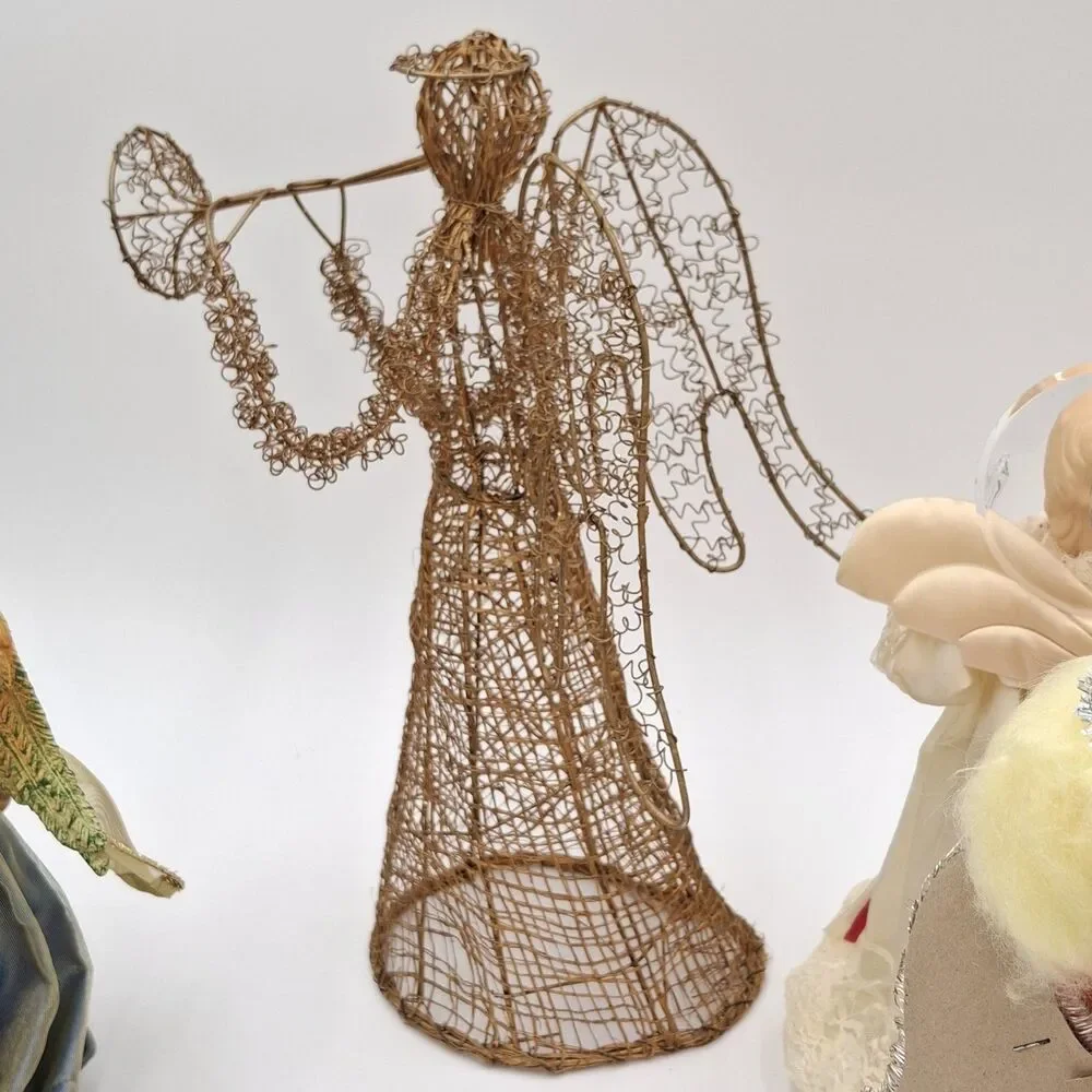 Vintage Angel Tree Toppers  Mixed Lot Of 4 Porcelain, Wire, Paper, Resin, Fabric